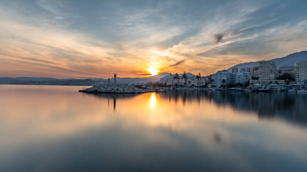 Estepona Port at Sunset. The port of Estepona, a small town on the Costa del Sol in Spain, taken at sunset. malaga spain stock pictures, royalty-free photos & images