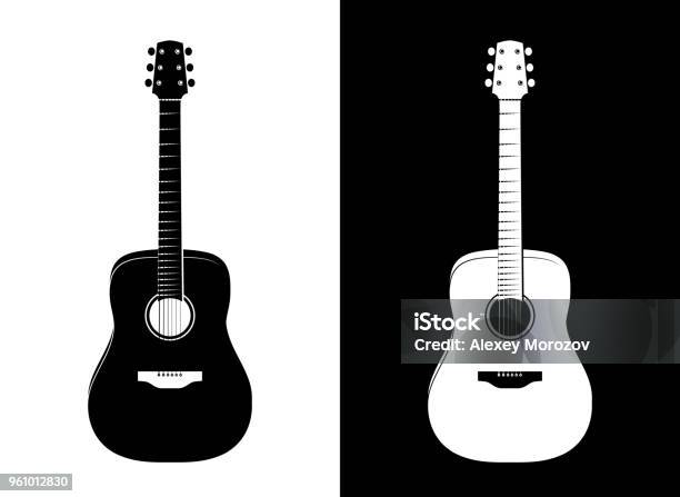 Vector Guitar Illustration In Black And White Stock Illustration - Download Image Now - Guitar, Vector, Acoustic Guitar