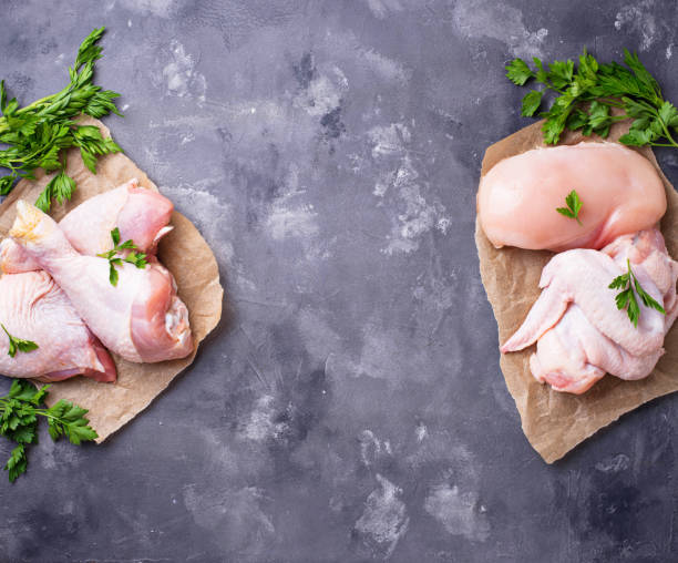 istock Raw chicken meat fillet, thigh, wings and legs 961048174