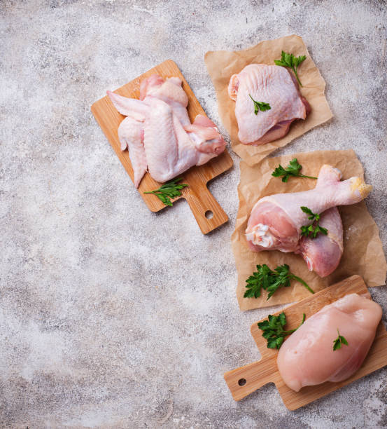 istock Raw chicken meat fillet, thigh, wings and legs 961050290