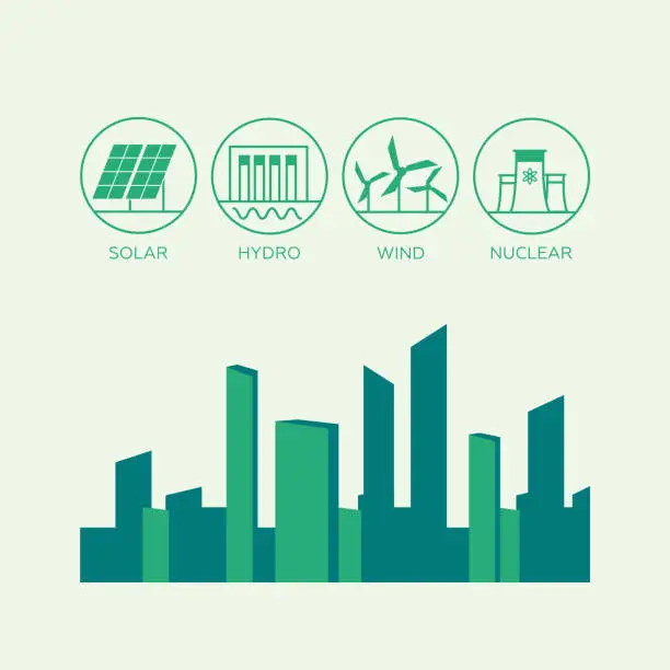 Vector illustration of Electricity concept. Energy alternative hydroelectric, hydro tur