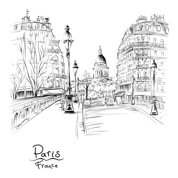 paris in den wintermorgen, frankreich - pantheon paris paris france france europe stock-grafiken, -clipart, -cartoons und -symbole