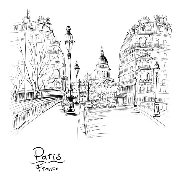 Vector illustration of Paris in the winter morning, France