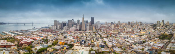 san francisco skyline panorama, california, estados unidos - tower coit tower san francisco bay area san francisco county fotografías e imágenes de stock