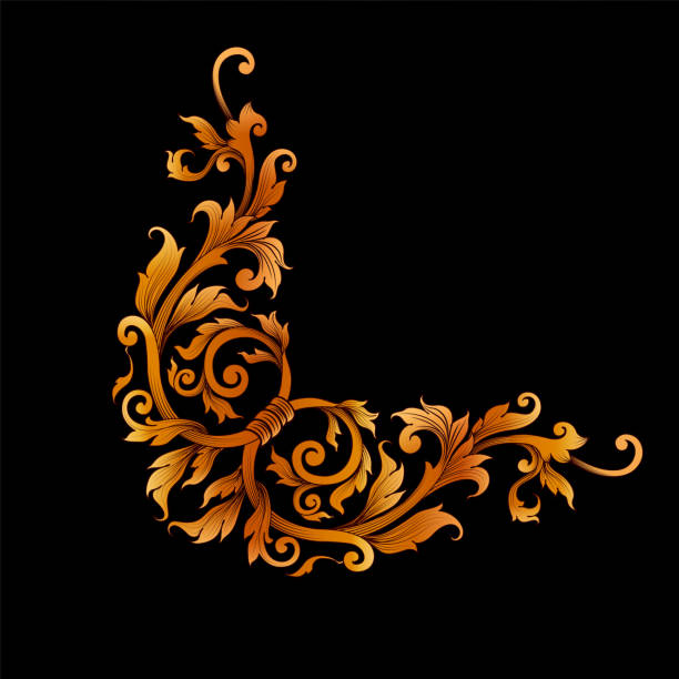 ilustrações, clipart, desenhos animados e ícones de vintage victorian barroco quadro fronteira canto monograma ornamento floral folha rolagem gravado flor retrô padrão - scroll shape corner victorian style silhouette