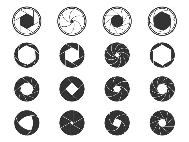 illustrazioni stock, clip art, cartoni animati e icone di tendenza di icone dell'apertura dell'otturatore - apertura del diaframma