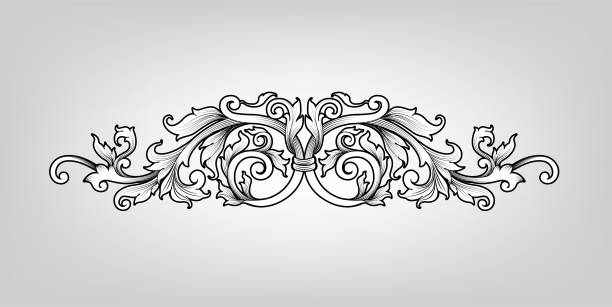 ilustrações, clipart, desenhos animados e ícones de vintage victorian barroco quadro fronteira canto monograma ornamento floral folha rolagem gravado flor retrô padrão - scroll shape corner victorian style silhouette