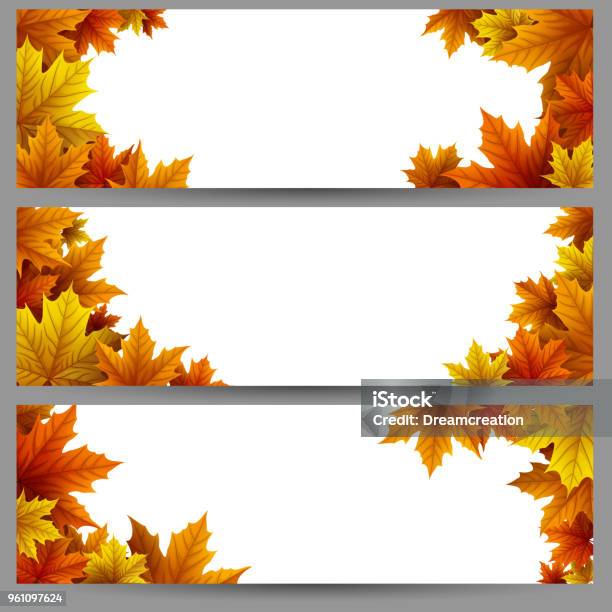 Set Of Autumn Leaves Banners Stock Illustration - Download Image Now - Autumn, Border - Frame, September