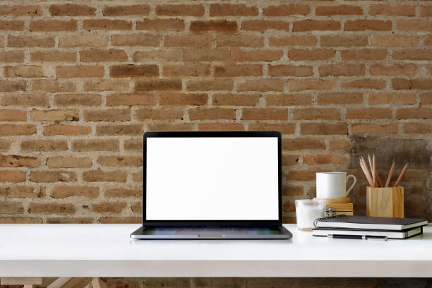 istock Workspace desk mockup black blank poster and artist accessory with copy space. 961113616