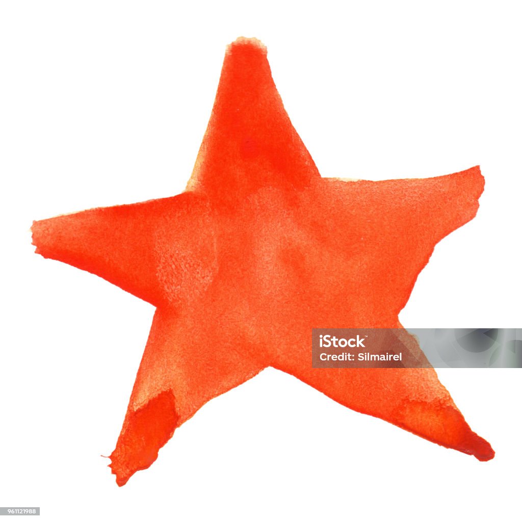 Red orange watercolor five pointed star symbol isolated Red orange watercolor five pointed star symbol isolated. Hand stock illustration