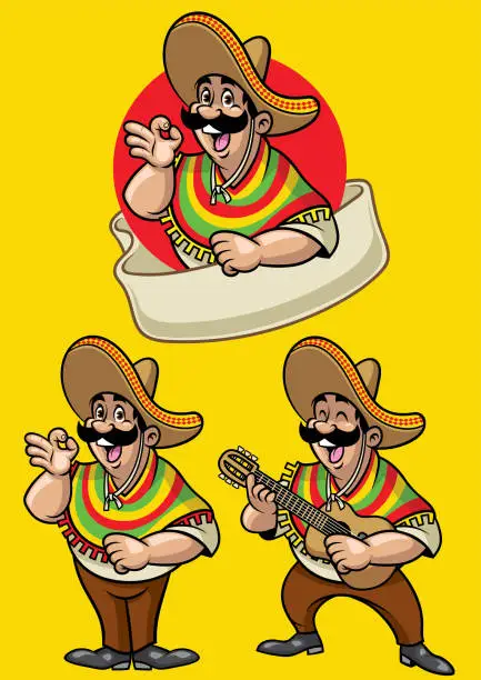 Vector illustration of cartoon of mexican character set