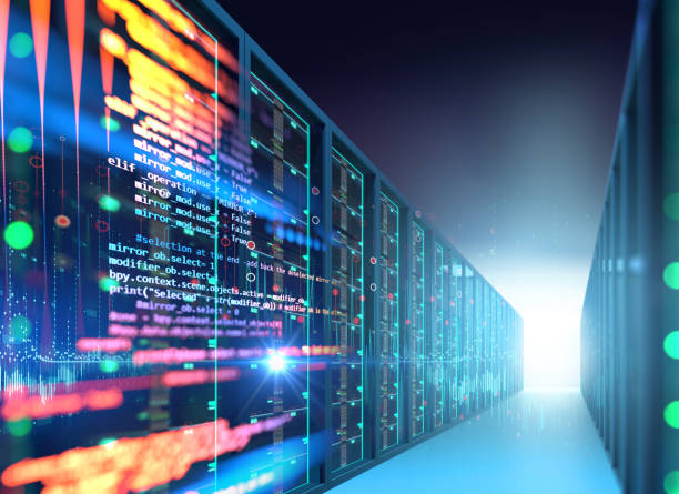 istock Corridor of  server room with server racks in datacenter. 3d illustration 961126364