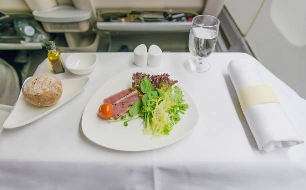 istock Set inflight meal sushi on a tray, on a white table 961143796