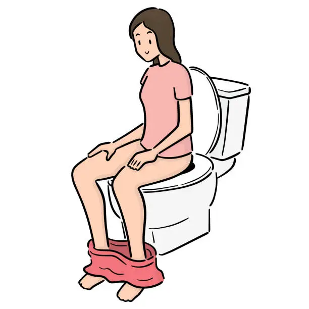 Vector illustration of woman using flush toilet