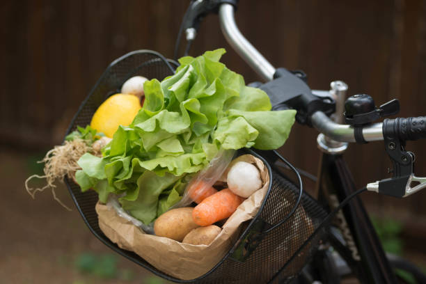 istock basket with fresh vegetables  on bike 961148326