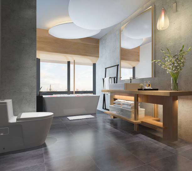 istock 3d rendering luxury modern design bathroom and toilet 961155292