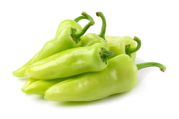 istock Green hot chili peppers isolated on white background 961166424