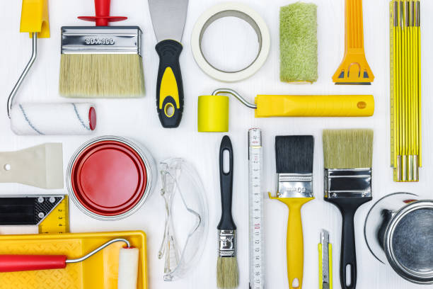 istock painting tools set on white wooden desk 961167388