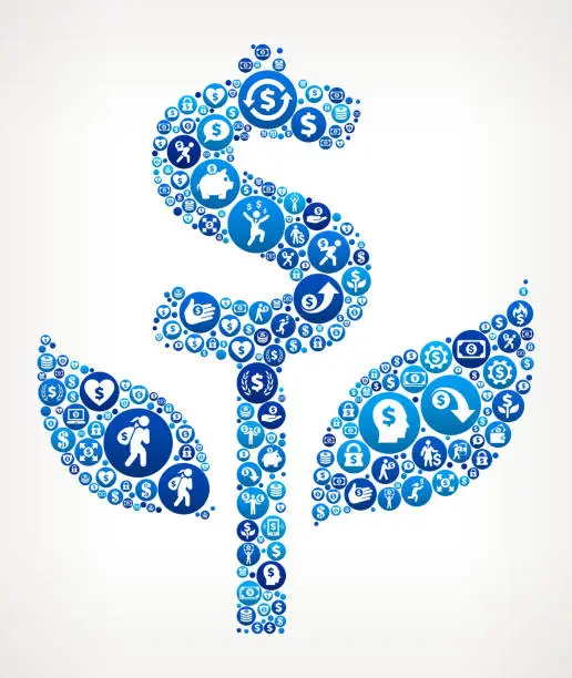 Vector illustration of Money Tree  Money Blue Icon Pattern Background