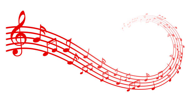 ilustraciones, imágenes clip art, dibujos animados e iconos de stock de fondo de notas de música rojo, notas musicales – stock vector - musical instrument violin sheet music music