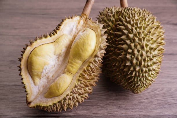 istock Ripe durian on wooden table 961187550