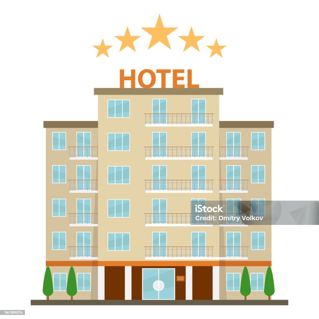 Hotel, hotel pictogram. Vijf-sterren hotel op een witte achtergrond. - Royalty-free Hotel vectorkunst