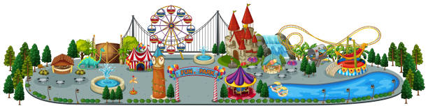 stockillustraties, clipart, cartoons en iconen met een leuk pretpark-kaart - amusement park