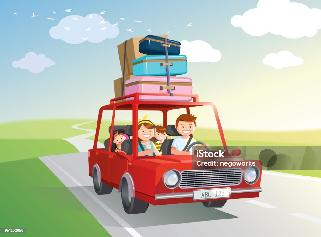 Family road trip. travel by car with kids. Vector, illustration. Happy family road trip. travel by car with kids. Vector, illustration. Car stock vector