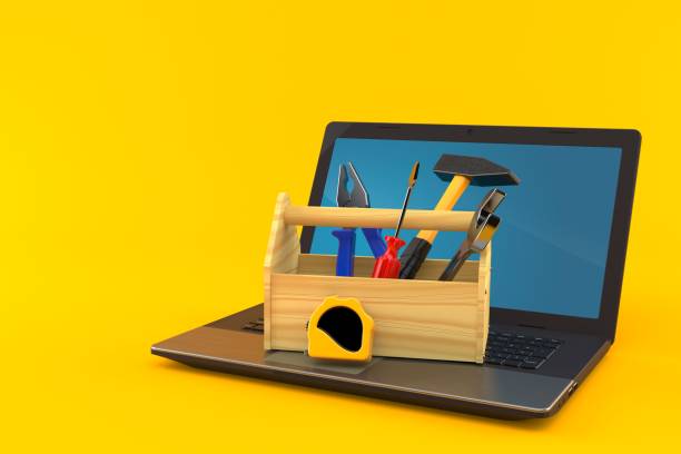 Work tools with laptop stock photo