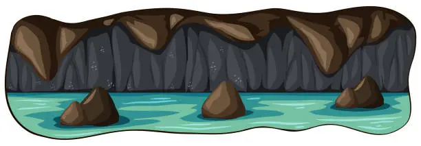 Vector illustration of A Scary Underground River Cave