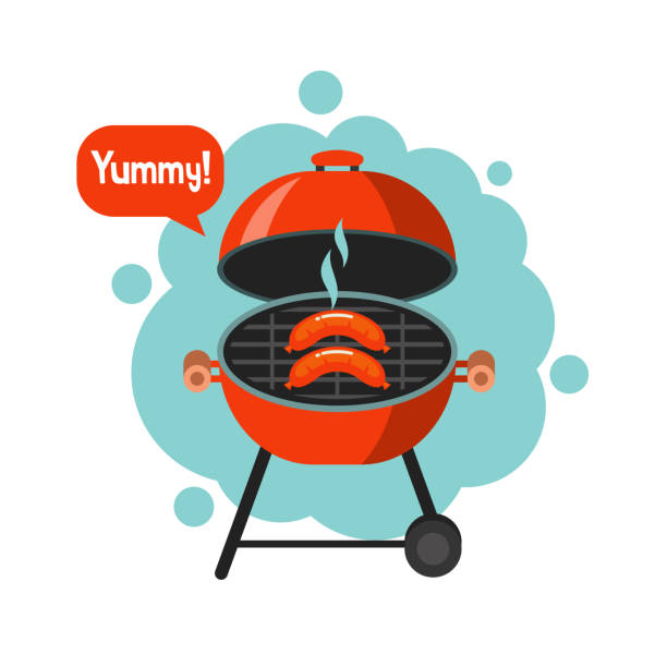 grill. ilustracja wektorowa. - barbecue grill barbecue cooking hot dog stock illustrations