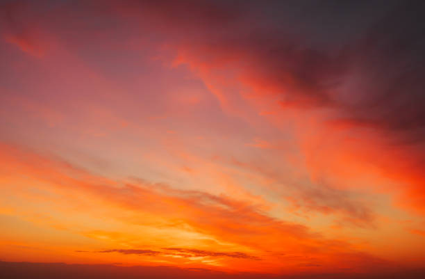 istock Fiery, orange and red colors sunset sky. Beautiful background 961223810