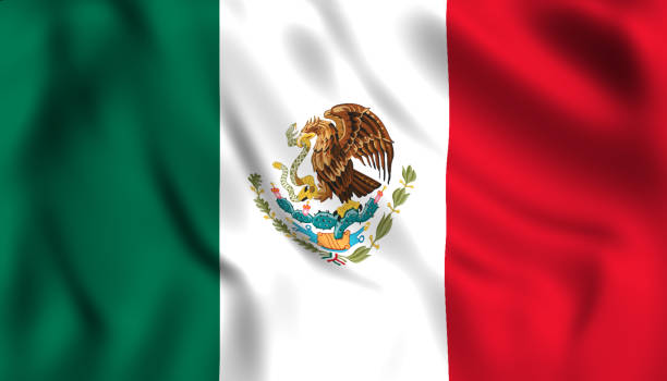 mexican flag waving symbol of mexico - mexican flag mexico flag digitally generated image imagens e fotografias de stock