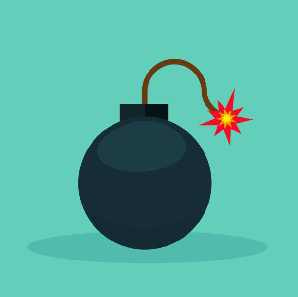 bomb icon on green background Illustration of bomb icon on green background fuse symbol stock illustrations