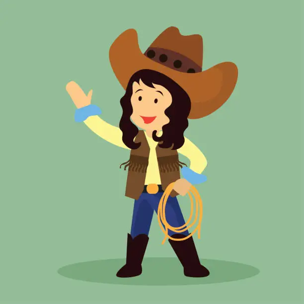 Vector illustration of cowgirl throws a lasso for rodeo western design