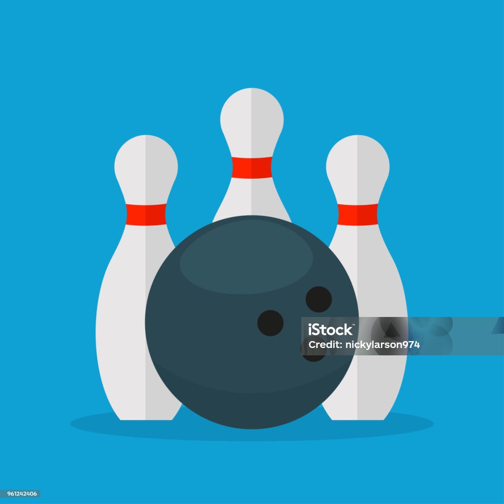 Bowling-Design auf blauem Hintergrund - Lizenzfrei Ausrüstung und Geräte Vektorgrafik