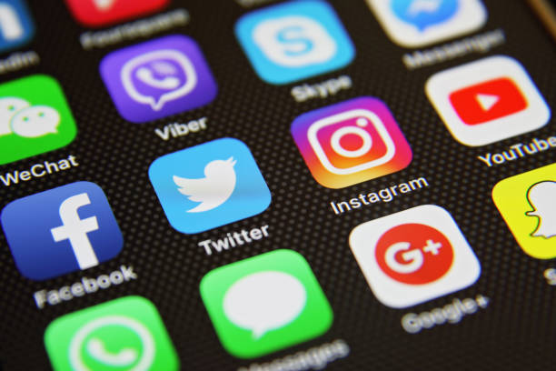 Shanghai,China-June 13st 2023: WhatsApp, Messenger, Instagram, Facebook, Snapchat, Twitter, YouTube, Skype, Pinterest app icon on screen. Assorted social media service and social networking brands