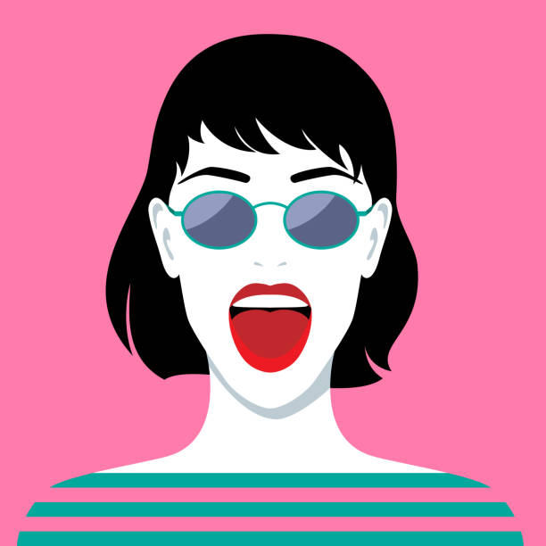 Beautiful laughing woman Vector illustration of beautiful laughing woman with sunglasses shouting illustrations stock illustrations