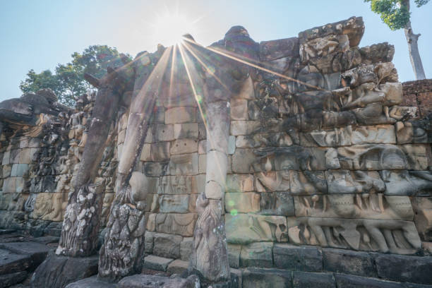 istock View of elephant statues in Angkor Thom ancient temple, sky and sunbeam 961246860