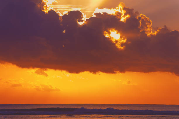 Sunrise / sunset over the ocean hidden in clouds.