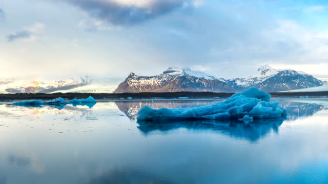 Time lapse of Ice bergs in Jokulsarlon glacial lake, Iceland.