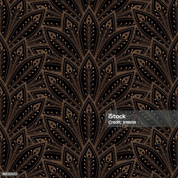 Luxury Background Vector Peacock Feathers Fan Royal Pattern Seamless Golden Vintage Design For Yoga Wallpaper Beauty Spa Salon Ornament Bridal Shower Indian Wedding Party Holiday Christmas Card Stock Illustration - Download Image Now