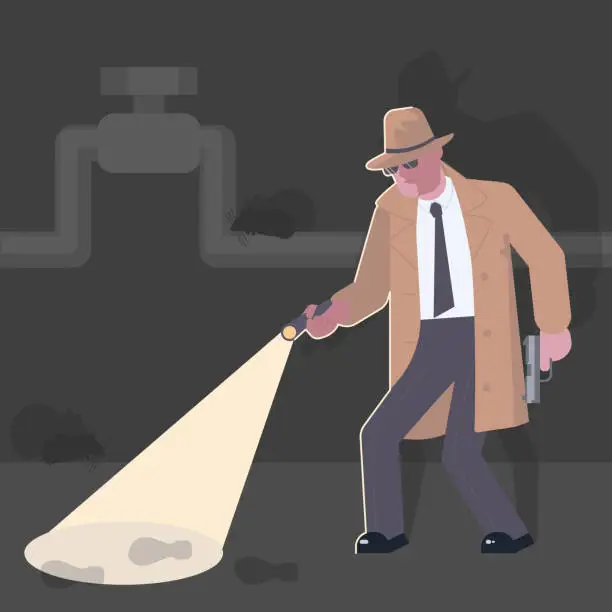 Vector illustration of detective with a gun