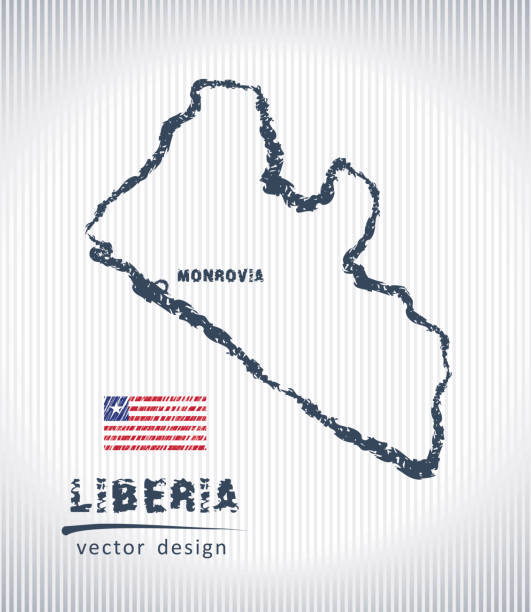 Liberia national vector drawing map on white background Liberia vector hand drawn sketch map monrovia liberia stock illustrations