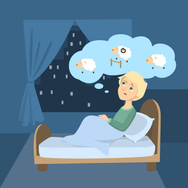 ilustrações de stock, clip art, desenhos animados e ícones de man with insomnia. - bed child fear furniture