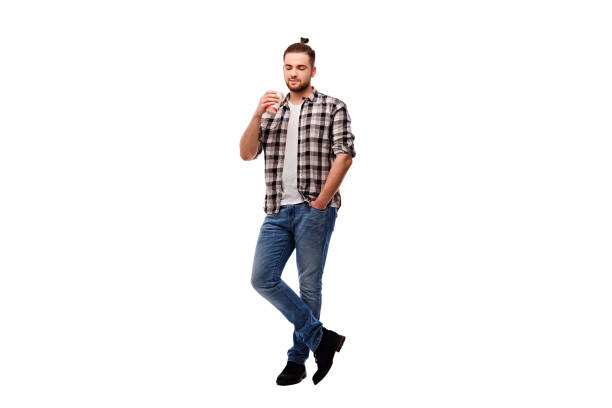 istock Bearded male holds hot coffee glass. 961269706