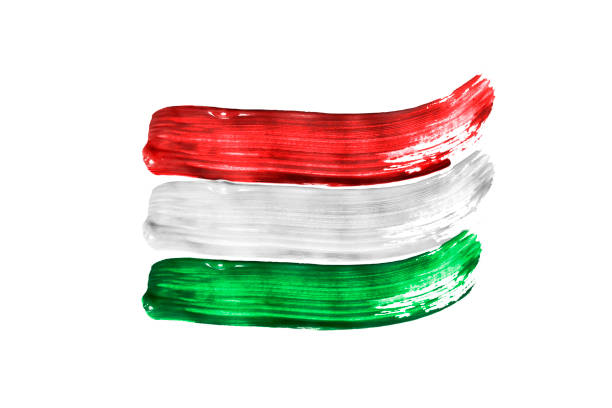 Paint brush strokes in colors of hungary national flag on white background