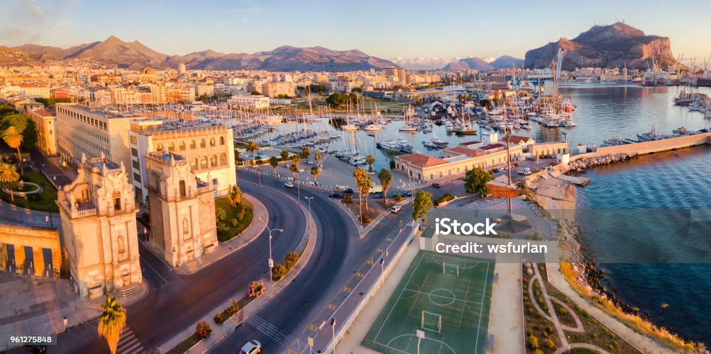 Palermo Panoramic view of Palermo, Sicily. Photo taken with drone. Palermo - Sicily Stock Photo