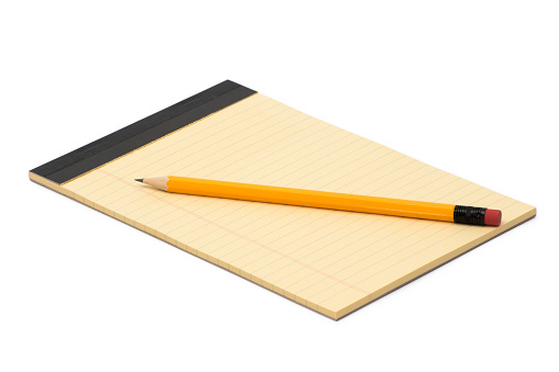 notebook and pencil isolated on white background