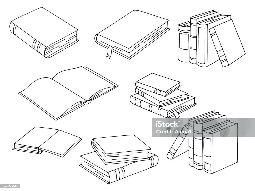 Books set graphic black white isolated sketch illustration vector Old Book stock vector